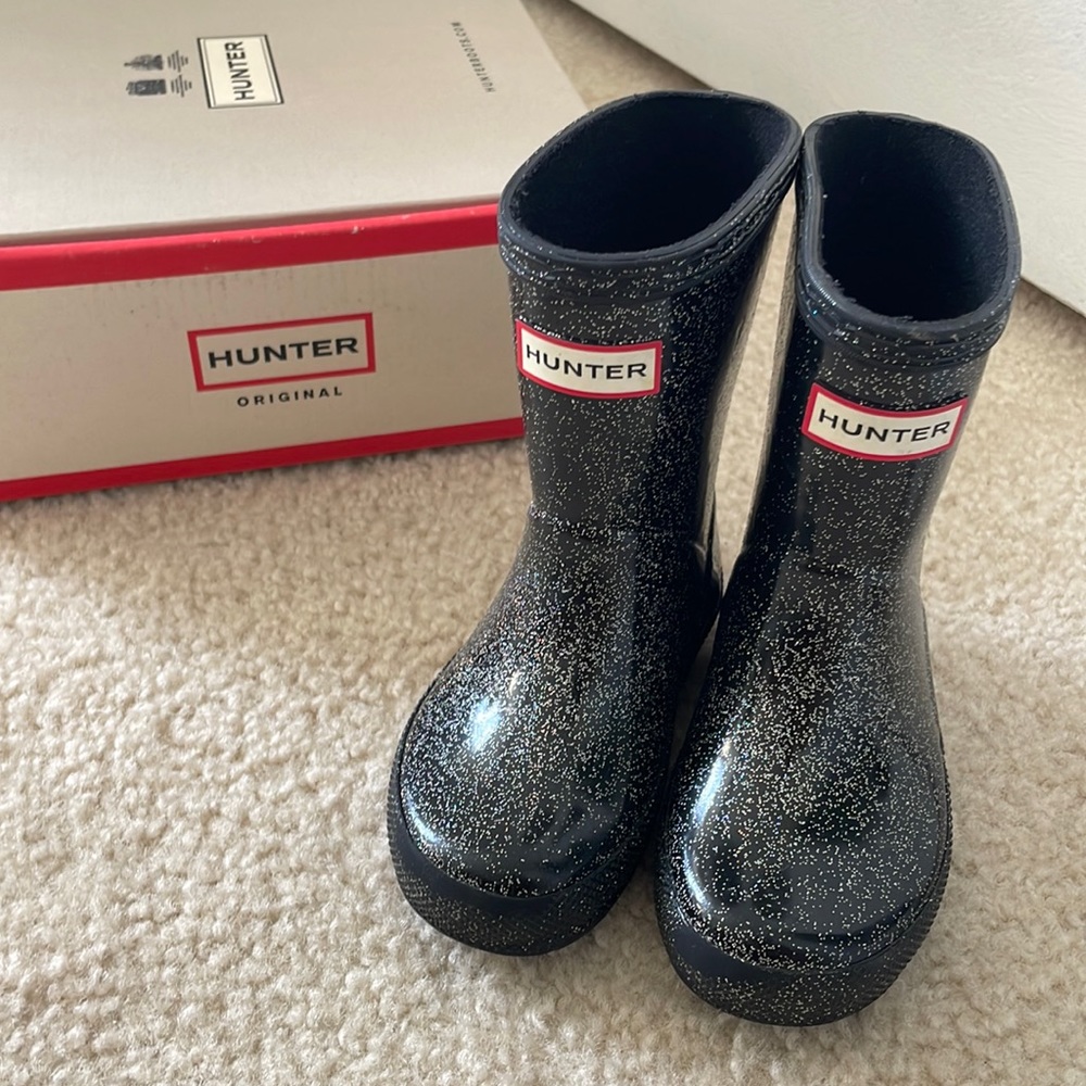 Black sparkle hunter boots us size 6 toddler size 22 eu great condition
